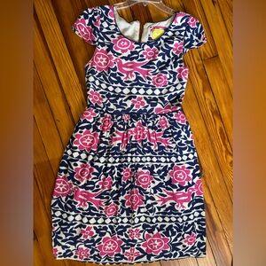 Maeve Pink and Blue Bird Floral Dress